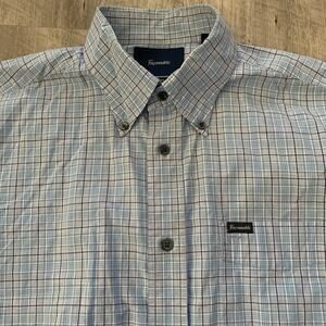 Faconnable Shirt Mens Size Medium Blue Check Button Down Long Sleeve Classique